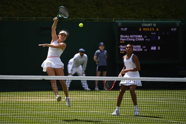 Maia Lumsden in action alongside partner Naiktha Bains during the women's doubles at Wimbledon last year. (Photo by Justin Setterfield/Getty Images)