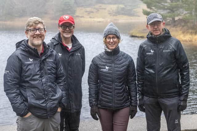 Grant Moir, Jonathon Willet & Sandy Bremner of CNPA with biodiversity minister Lorna Slater at the release site (Pic: Beaver Trust)