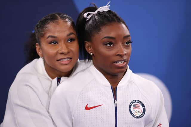 Simone Biles with USA colleague Jordan Chiles