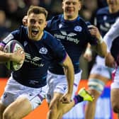 Ben White roars across the line for his first-half try in Scotland against England at BT Murrayfiel.  (Photo by Ross MacDonald / SNS Group)