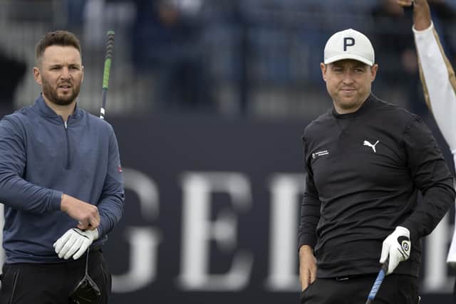 Michael Stewart and fellow qualifier Graeme Robertson out on the course at Royal Liverpool ahead of their major debuts in the 151st Open. Picture: Tom Russo|The Scotsman.