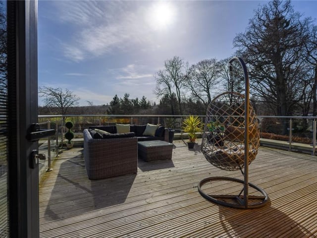 Terrace with views across the Fife countryside.