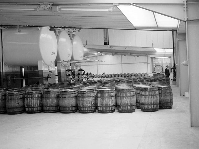Barrels at the North British Distillery at West Calder in July 1964.