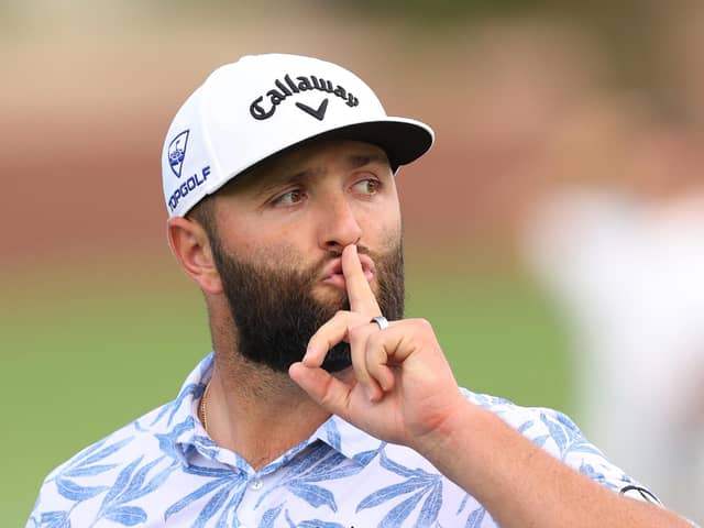 Jon Rahm gestures to the crowd during the DP World Tour Championship at Jumeirah Golf Estates in Dubai in November. The Spaniard has subsequently signed for LIV Golf for a whopping $476 million. Picture: Andrew Redington/Getty Images.