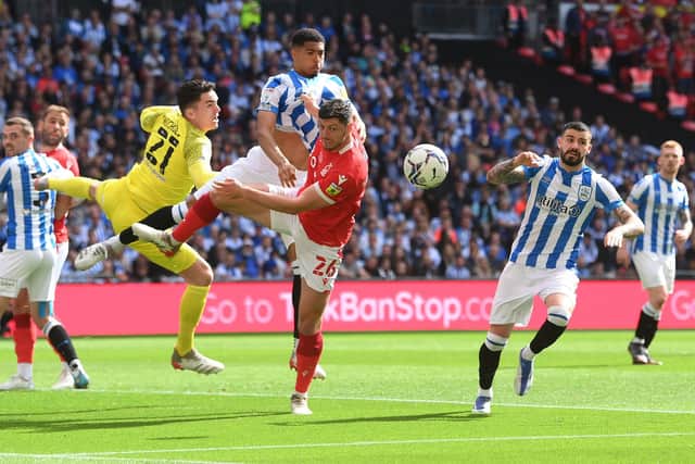 Former Aberdeen defender Scott McKenna in action during Nottingham Forest's win over Huddersfield Town in the Championship Play-Off final at Wembley. (Photo by Mike Hewitt/Getty Images)