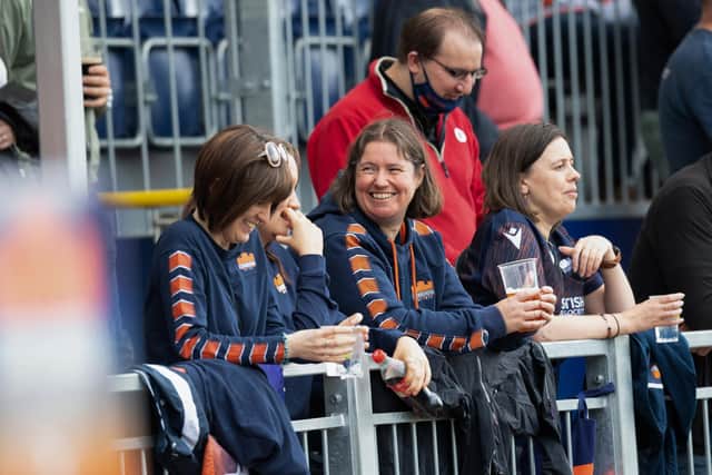 Edinburgh fans enjoy a drink during the match with Newcastle Falcons. Picture: Ross Parker/SNS