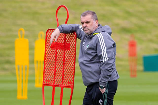 Ange Postecoglou takes a breather during Celtic's training session ahead of the match against Hibs on Wednesday.