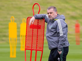 Ange Postecoglou takes a breather during Celtic's training session ahead of the match against Hibs on Wednesday.