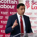 Scottish Labour leader Anas Sarwar makes a speech at Pollok Community Centre in Glasgow.