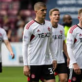 Aberdeen's Slobodan Rubezic and Nicky Devlin look dejected at full time after the 2-0 defeat by Hearts.
