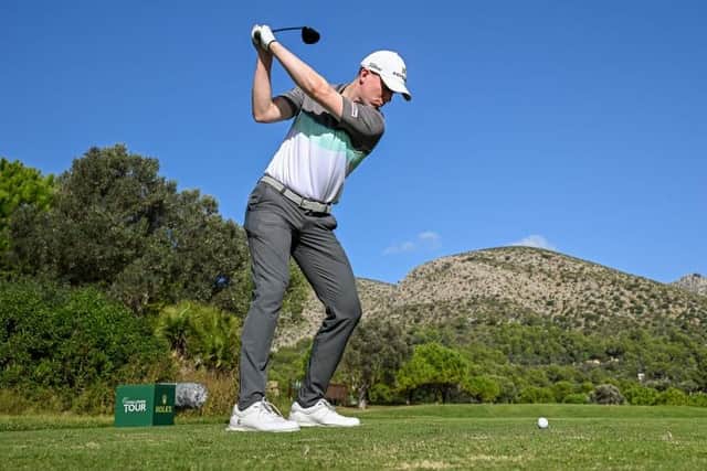 Euan Walker tees off on the 12th hole on day one of the Rolex Challenge Tour Grand Final supported by The R&A at Club de Golf Alcanada in Alcudia, Spain. Picture: Octavio Passos/Getty Images.