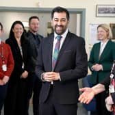 First Minister Humza Yousaf and education secretary Jenny Gilruth (centre) during a visit to Moffat Academy, in Moffat, Dumfries and Galloway. Picture: Owen Humphreys/PA Wire