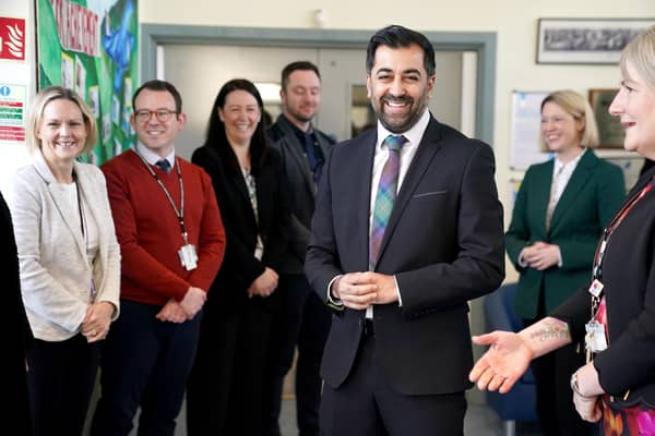 First Minister Humza Yousaf and education secretary Jenny Gilruth (centre) during a visit to Moffat Academy, in Moffat, Dumfries and Galloway. Picture: Owen Humphreys/PA Wire