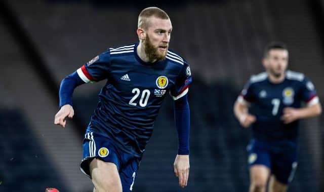 Scotland's Oli McBurnie during a World Cup qualifier between Scotland and the Faroe Islands at Hampden Park, on March 31, 2021, in Glasgow, Scotland. (Photo by Craig Williamson / SNS Group)