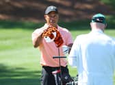 Tiger Woods on the practice area prior after turning up on Sunday afternoon ahead of the 86th Masters at Augusta National Golf Club. Picture: Andrew Redington/Getty Images.