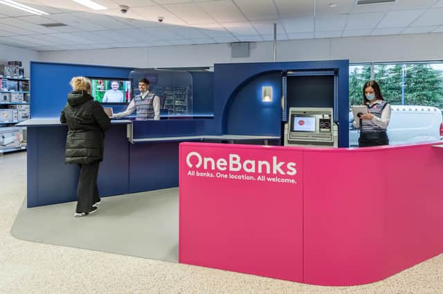Interior architectural photography of OneBanks kiosk in Co-op Denny. Image: Chris Humphreys Photography
