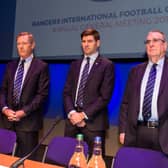 New Rangers interim chairman Douglas Park, right, with Dave King, left, and manager Steven Gerrard.