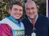Jockey Derek Fox pictured at Aintree with Bruce Jeffrey after winning the 2017 Randox Grand National on One For Arthur