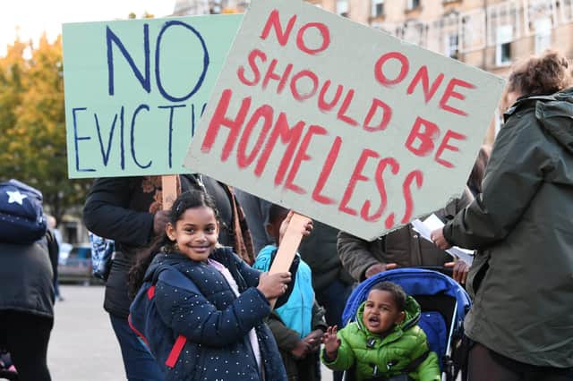 Demonstrations were held in Glasgow this summer against asylum seeker evictions in the city following a change in the housing contract. PIC: John Devlin.