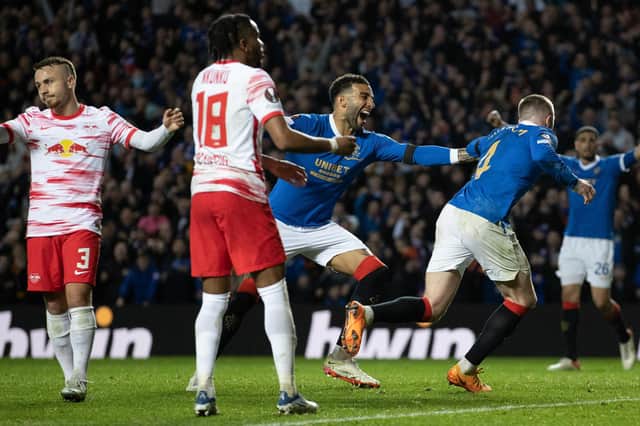 John Lundstram runs off to celebrate after scoring the goal that took Rangers to the Europa League final. (Photo by Craig Williamson / SNS Group)