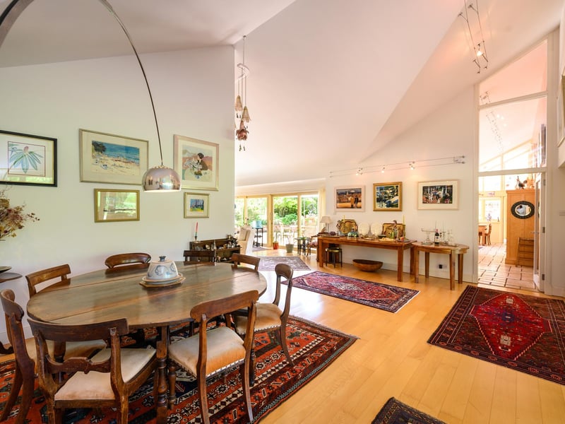 Interior: The entrance hall of the Walled Garden opens out to a large dining room and well-lit garden room. To one side of the floorplan lies a spacious kitchen, family room, utility room and orangery, and to the other five bedrooms, a study and garage.