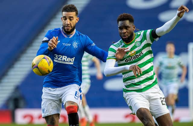 Rangers' Connor Goldson (left) holds off Celtic's Odsonne Edouard in the Old Firm match at Ibrox on January 02 (Photo by Craig Williamson / SNS Group)