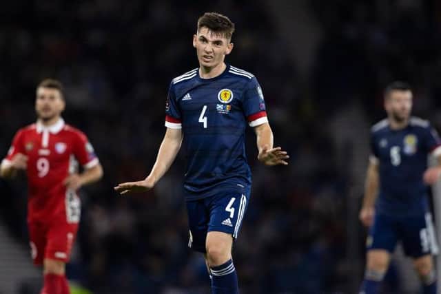 Billy Gilmour in action for Scotland during a World Cup qualifier match between Scotland and Moldova at Hampden Park, on September 04, 2021, in Glasgow, Scotland (Photo by Alan Harvey / SNS Group)
