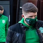 Hibs striker Kevin Nisbet was on the bench at Tannadice Park on Staurday. Photo by Ross Parker / SNS Group