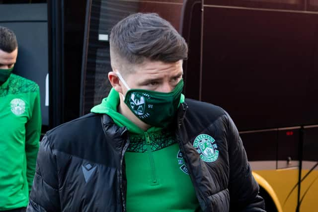 Hibs striker Kevin Nisbet was on the bench at Tannadice Park on Staurday. Photo by Ross Parker / SNS Group