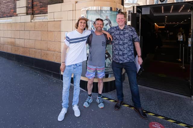 Ben Larg with his dad Marti and Ride the Wave film-maker Martyn Robertson. Photography by DUTCH-ENGELS.