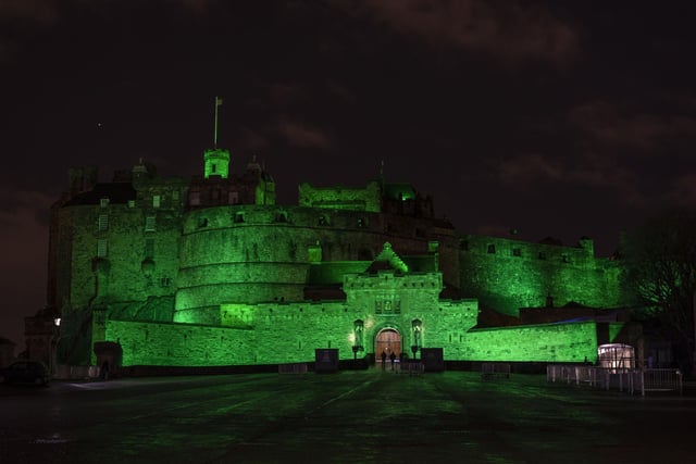 Edinburgh Castle lit up green for NSPCC.