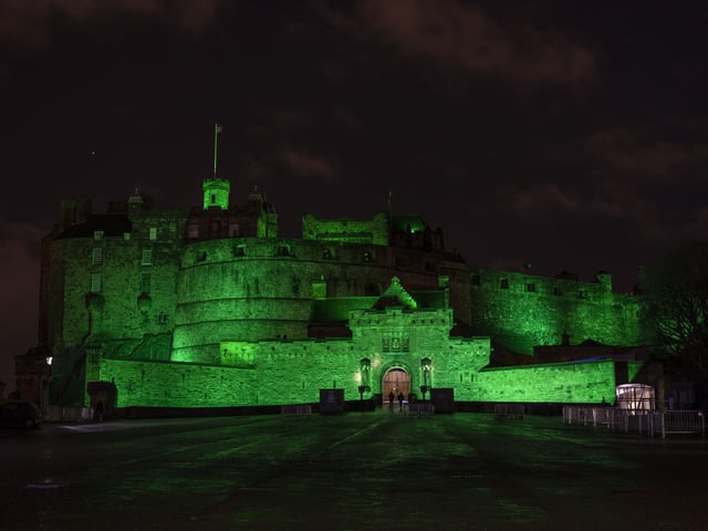 Edinburgh Castle lit up green for NSPCC.