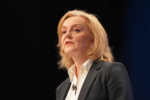 Foreign Secretary Liz Truss during her speech at the Conservative Party Conference in Manchester.