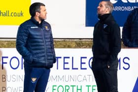 St Johnstone manager Callum Davidson and opposite number Stevie Crawford before the Perth side's Betfred Cup victory over Dunfermline   (Photo by Ross Parker / SNS Group)