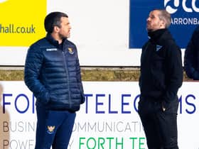 St Johnstone manager Callum Davidson and opposite number Stevie Crawford before the Perth side's Betfred Cup victory over Dunfermline   (Photo by Ross Parker / SNS Group)