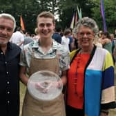 Peter with judges Paul and Prue after winning the trophy