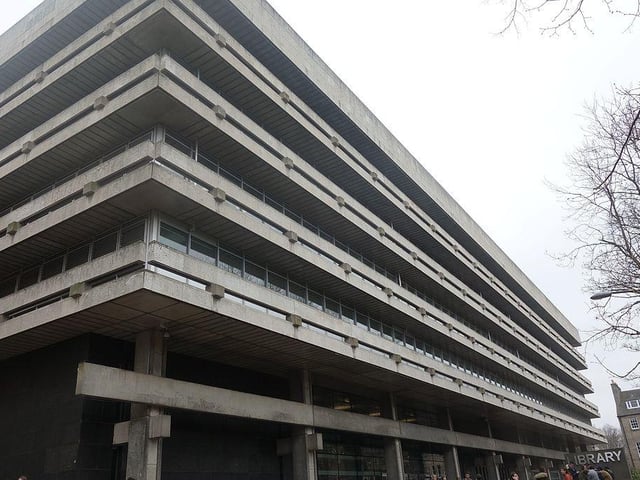 This brutalist building is located within the city's university.