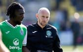 Hibs interim manager David Gray with Rocky Bushiri after the 1-1 draw at Livingston. (Photo by Mark Scates / SNS Group)