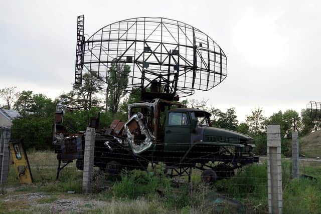 This photograph taken on September 10, 2022 shows destroyed ukrainian military vehicles outside the city of Melitopol in Zaporizhzhia region, amid ongoing Russian military action in Ukraine. (Photo by STRINGER / AFP) (Photo by STRINGER/AFP via Getty Images)