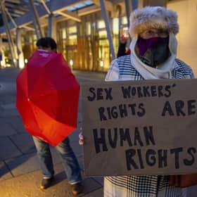 Sex workers’ rights campaigners outside the Scottish Parliament.
