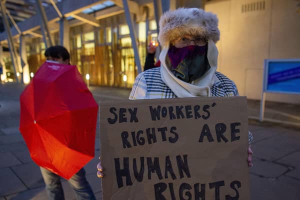 Sex workers’ rights campaigners outside the Scottish Parliament.