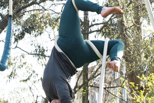 Scottish Greens Party Co-Leader Lorna Slater shows off her trapeze skills. Picture: Lisa Ferguson