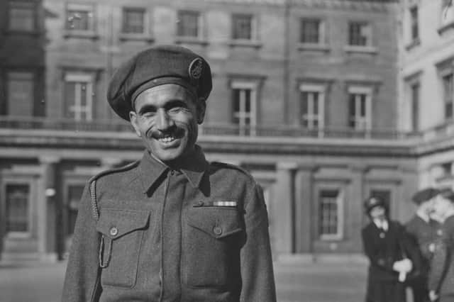 Ali Haidar (1913-1999), a Pakistani Pashtun soldier of the 13th Frontier Force Rifles in the British Indian Army, leaves Buckingham Palace in October 1945 after receiving the Victoria Cross for his actions in Italy during the Second World War (Picture: J Wilds/Keystone/Hulton Archive/Getty Images)