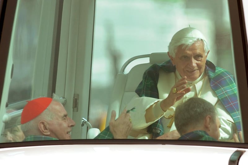 Pope Benedict XVI greeted the crowds in Edinburgh.
