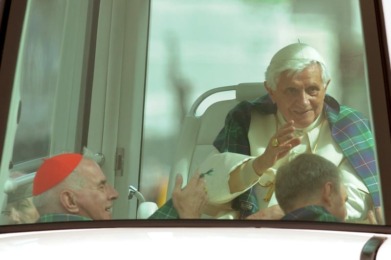 Pope Benedict XVI greeted the crowds in Edinburgh.
