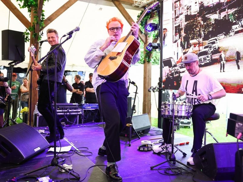 Dougie Payne, Fran Healy and Neil Primrose of Travis perform during day one of the TRNSMT