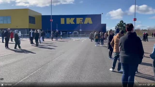 A huge queue formed at Ikea in Glasgow on Monday as the store reopened. Picture: Brendan McIlroy