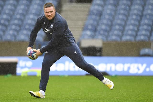 Zander Fagerson during the Scotland team run at BT Murrayfield. (Photo by Ross MacDonald / SNS Group)