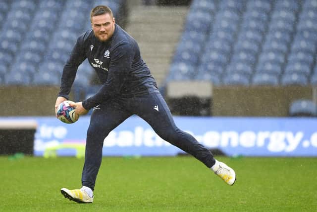 Zander Fagerson during the Scotland team run at BT Murrayfield. (Photo by Ross MacDonald / SNS Group)