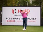 Connor Syme tees off on the seventh hole during the continuation of round two of the Hero Dubai Desert Classic at Emirates Golf Club. Picture: Ross Kinnaird/Getty Images.